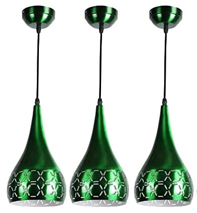 Image of GreyWings Metal Cut Hanging Light Ceiling Pendant Lamp, 6 inch Small, Green, Pack of 3