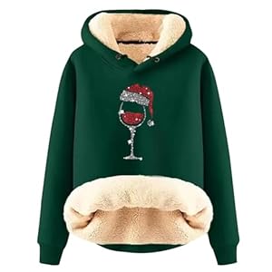 Generisch Sweat à capuche de Noël en velours épais chaud et ample - Pull de Noël sexy pour femme - T-shirt à manches longues - T-shirt de Noël - Grandes tailles, vert, XXL