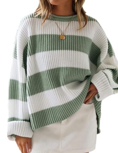 Women's Striped Knitted Pullover Crew Neck Fall Winter Sweater Long Sleeve Color Block Jumper