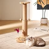 Cat Scratching Post 32' Tall Cat Scratch Post Tree Scratching Posts for Indoor Cats Adults Kitten with Wooden Interactive Ball Toy and Hanging Sisal Ball