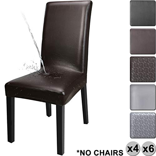 YISUN Cubiertas para sillas de Comedor, Cubierta Protectora Lavable removible de la PU del Estiramiento del Cuero de la PU