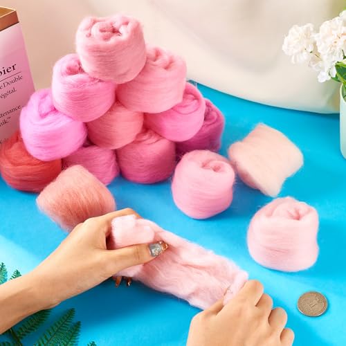 Image of Magibeasd 2.55 oz Wool Roving for Needle Felting Nature Wool Yarn Kit Variety Pink Tones for Beginners Felted Crafts DIY Materials Hand Spinning Supplies