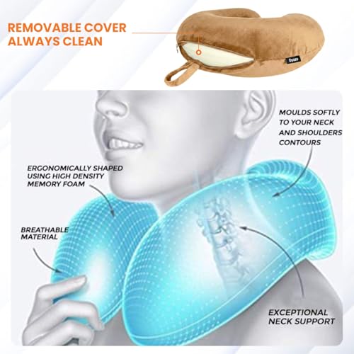 Image of Travel Neck Pillow | Soft Velvet U Shape Neck Support Cushion for Sleeping, Travelling & Cervical Pain Relief | Comfortable Head Rest Pillow for Airplane Flight, Car, Bus & Train (Beige)