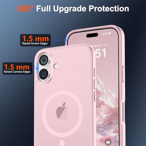 Image of SUPFINE Magnetic for iPhone 17 Case with Screen Protector (Compatible with MagSafe)(Military Grade Drop Protection) Translucent Matte Shockproof with Anti-Fingerprint Phone Cover,Light Pink