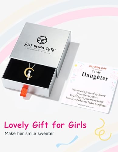 Cat Necklace for Women Girls, 925 Sterling Silver Cat On Moon Pendant 18K Gold Plated Jewelry Gifts for Daughter Girlfriend Cat Lover with Lovely Card2