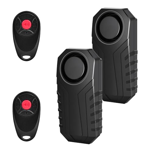 Cruxer Paquete de 2 alarmas de bicicleta con control remoto, sensor de movimiento de vibración inalámbrico, sistema de alarma para motocicleta, protección antirrobo de 113 dB, accesorios antirrobo