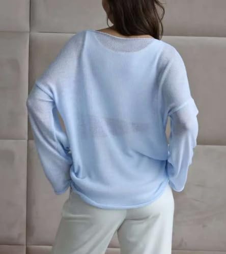 Image of Sweters for Women, Womens Sweater, O-Neck Solid Color See Through Pullover Jumper Shirt Beach