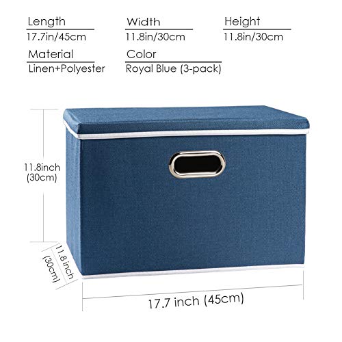 Image of PRANDOM Large Collapsible Storage Bins with Lids [3-Pack] Fabric Foldable Storage Boxes Organizer Containers Baskets Cube with Cover for Home Bedroom Closet Office Royal Blue(17.7x11.8x11.8)