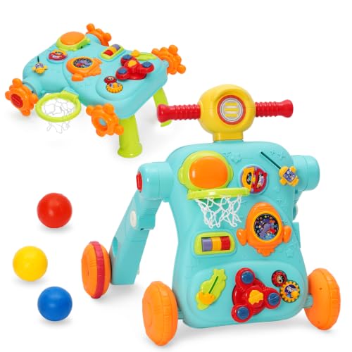 3 en 1 Trotteur Bébé,BabyWalker avec 2 Hauteurs Réglables,Anti-renversemen,Trotteurs avec Vitesse Réglable et Tableau d'Éveil Détachable, Trotteur Marche...