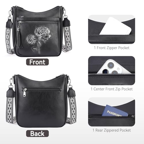 Image of Medium Crossbody Bags for Women,Vegan Leather Hobo Purses Embossed | Women's Shoulder Handbags with Adjustable Boho Strap for Daily Travel Lightweight Cross body Purses with Multi Pockets