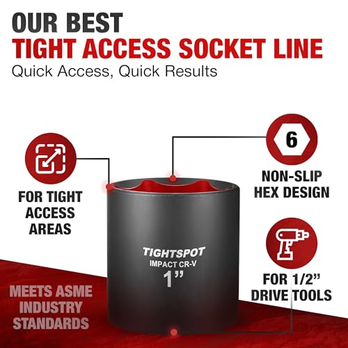 Image of TIGHTSPOT 1 /2 Inch Drive - 1 Inch Shallow Impact Socket with Anti-Rounding 6 Point Design, Heat-Treated CRV Steel