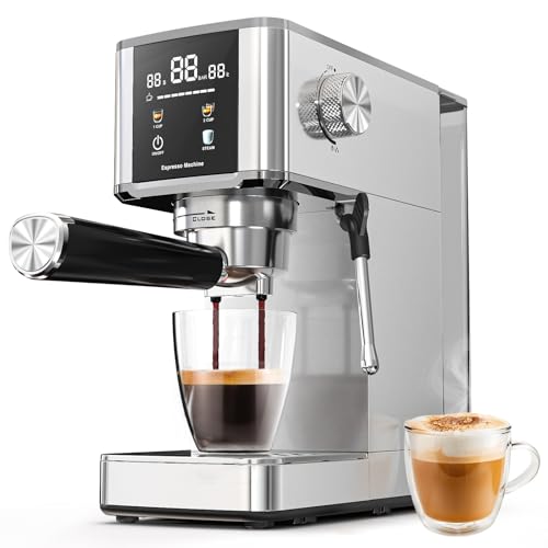 WAA 20 Bar Craft Barista-Grade Espresso, Upgraded 1350W Espresso Machine Stainless steel with Steam Frothing Wand, 1.2L Water Tank and Cup Warmer, Suitable for Espresso, Cappuccino and Latte (Silver)