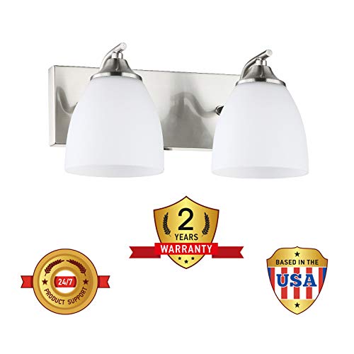 OSTWIN 2-Light Bath Bar Light Up or Down, Interior Bathroom Vanity Wall Lighting Fixture VF42, 2x60 Watt E26 Socket, Satin Nickel Finish with Opal Oval Cone Glass Shade, UL Listed - Thumbnail 4