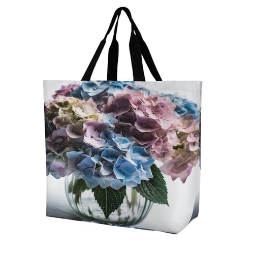Women's Multi-Functional Shopping Bag，Hydrangea Flowers in Vase Printing Messenger Bag Shoulder Bag for Travel, Work, Shopping & Parties with Inner Pocket, Grocery Bag Lightweight & Water-Resistant