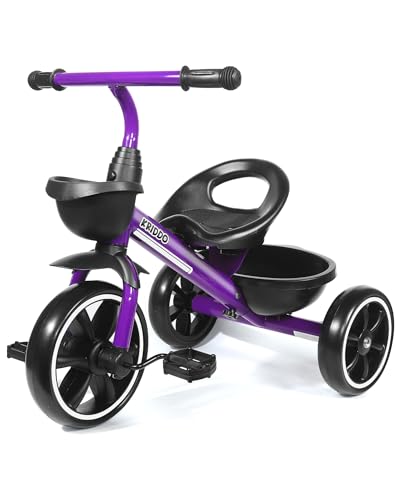 KRIDDO Triciclo Infantil para Niños de 2 a 5 Años, Triciclo para Niños y Niñas con Diseño Antivuelco, Asiento Ergonómico, Ruedas Silenciosas y Cesta, Regalo Infantil, Morado