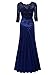 Miusol Women's Retro Floral Lace Vintage 2/3 Sleeve Slim Ruched Wedding Maxi Dress,Navy Blue,Small
