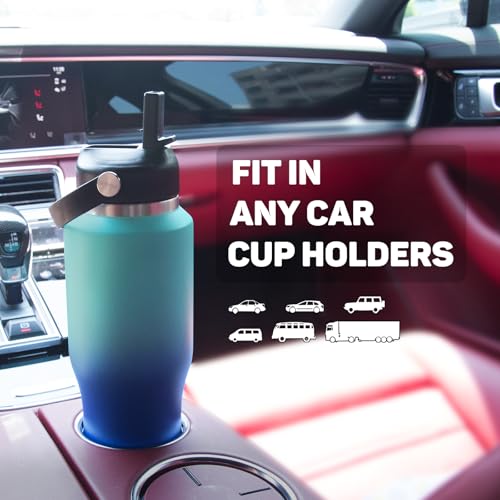 Image of ABOTOCUP Insulated Water Bottle 32oz with Straw /Spout Lids, Stainless Steel Water Bottles Keep Cold 24h&Hot 12h, Metal Water Bottle with Straw that Fits in Cup Holder, Water Bottle Leak-proof,BPA Free