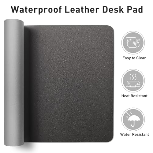 Image of Aothia Leather Desk Pad Protector, Mouse Pad, Office Desk Mat, Non-Slip PU Leather Desk Blotter, Laptop Desk Pad, Waterproof Desk Writing Pad for Office and Home (17 inchx48 inch, Gray)