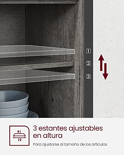 Miniatura 7 de Vasagle Aparador, Armario De Cocina, Armario De Almacenamiento, Con 2 Puertas Correderas, 33 X 100 X 80 Cm, Estantes Ajustables, Estilo Rústico, Para Salón, Gris Antracita Y Negro Lsc092b04