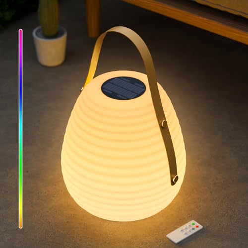FUYO LED Akku Solar Outdoor Lampe mit Fernbedienungen, Dimmbar in Warmweiß und RGB, 8 Farben Dimmbar Outdoor Tischleuchte, IP44 Outdoor Wasserdicht für Haus, Garten, und Camping