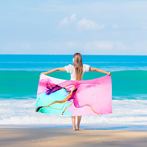 Large Beach Towel Womens Mens Marble Microfiber Beach Towels Oversized Quick Dry Sand Free Absorbent Lightweight Beach Blanket Bath Towel Swim Camping Sport Travel Pool Towels,56"X 29"-Pink Marble 1 #TOP12