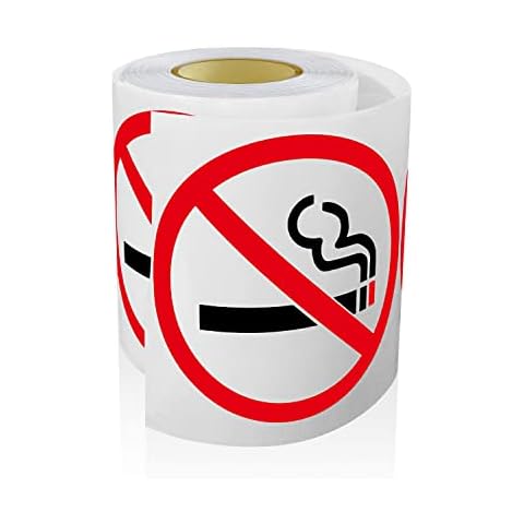 No Smoking Sign 7.6 cm Self Adhesive No Smoking Vinyl Stickers Roll Removable for Window Door Business 200 Pack Cover