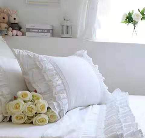 Meaning4 2-Pack White Pillow Shams Shabby Chic Pillowcases With Lace Ruffles Vintage Pillow Covers Cotton Queen Size 20 Inchx30 Inch Luxury Elegant thumb #4