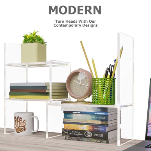 My Space Organizers Adjustable Acrylic Desk Shelf for Top of Desk: Clear Desktop Shelf, Premium Desktop Bookshelf Organizer, Office Table Book Shelves - Thumbnail 6