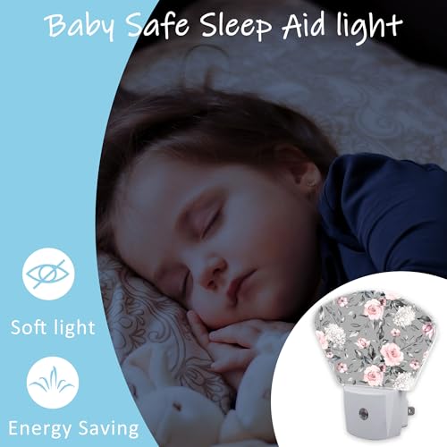 Image of Night Light Spring Flowers Plug-in LED Dusk-to-Dawn Sensor Soft Night Lamp,Suitable for Home Bedroom Bathroom Hallway Stairs