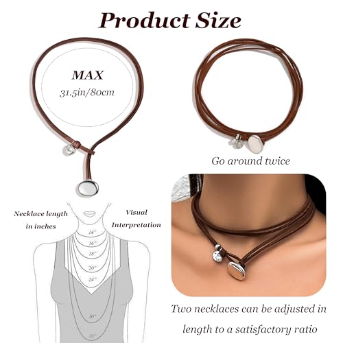 HUASAI Boho Necklaces for Women Western Jewelry Country Concert Outfits for Women Layered Brown Choker Necklace Leather Boho Necklace Western Cowgirl Outfits Jewelry3