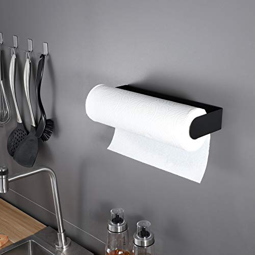 Image of ZUNTO Black Paper Towel Holder Under Cabinet, Stainless Steel Kitchen Towel Holder Stick on Wall Vertical or Horizontal, Frees up Counter Space