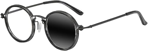 Near Far Strength Multifocal Progressive Men's Retro Round Varifocal Transition Photochromic Glass +1.0+3.0