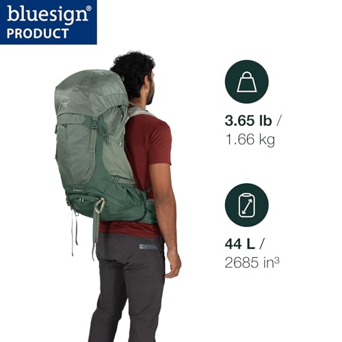 Image of Osprey Stratos 44L Men's Hiking Backpack - Lightweight Backpacking Pack with Waterproof Raincover - Camping Bag, Pine Leaf