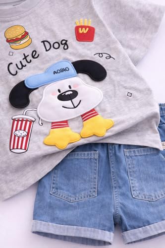 Image of Bold N Elegant Half Sleeve Pure Cotton Baby Boy Girl 3D Cartoon Smiley Animals T-Shirt with Denim Shorts Smart Casual Outfit for Infant Toddler Kids Upto 5 Years