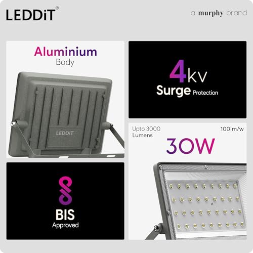 Image of Aster 30W LED Flood Light | IP66 Waterproof Outdoor Flood Light | High Brightness Security Light | Heavy Duty Aluminium Body | Cool White | 2 Year Warranty | Pack of 2
