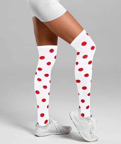Image of Violet Mist Thigh High Socks for Women Novelty Polka Dot Over the Knee High Socks Black Funny Extra Long Sock Thigh Highs