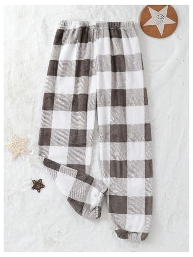 Image of SweatyRocks Girl's Plaid Fuzzy Pants Elastic High Waisted Casual Winter Long Trousers