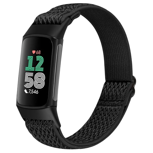 TumCez Elastic Strap Only Compatible with Fitbit Charge 6/Charge 5 Straps for Women Men Adjustable Stretchy Nylon Band Fabric Wristband Replacement Straps for Charge 6/Charge 5