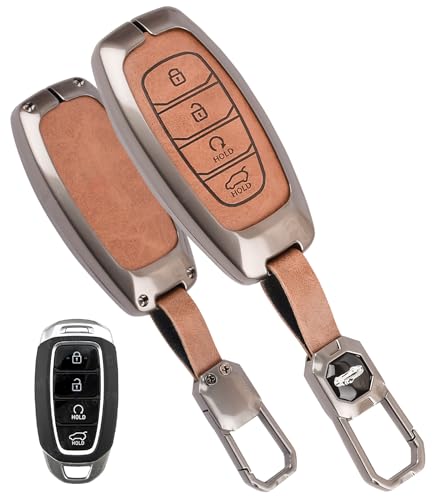 Image of Exclusive Metal Leather Key Cover Compatible with Hyundai Verna 2023 2024 | i20 Facelift N Line N8 Car 4 Button Smart Key Special Feature Visible in Low-Light Condition