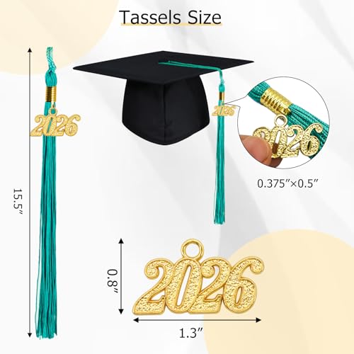 GraduationMall 2026 Graduation Tassel, Single&Multiple Color Graduate Cap Tassels with Gold 2026 Charm for Congrats Grad Party (Turquoise) by GraduationMall - Image 3