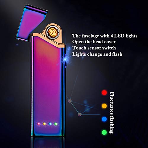 Electronic Cigarette Lighter, Electric USB Lighter Windproof Rechargeable Slim Coil Lighter with Smart Fingerprint Sensor Double Side Ignition,Power Indicator Flameless Boyfriends Gifts