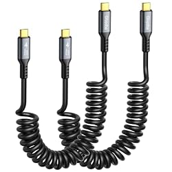 USB C Thunderbolt 4 Coiled Cable 3.3FT 2Pack Compatible, 40Gbps, 240W, 8K@60Hz, 4K@144Hz, OTG for iPhone 18/17/16/15, Mac mini M4/6 M5 Pro, Galaxy, SSD, eGPU, USB C Car Charging Cable, Tethering Cable