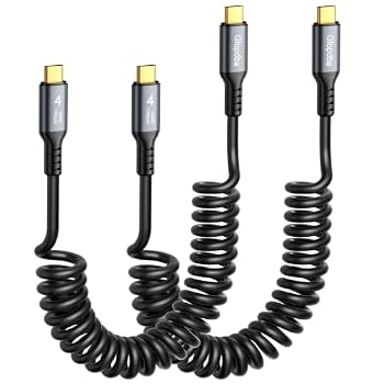 USB C Thunderbolt 4 Coiled Cable 3.3FT 2Pack Compatible, 40Gbps, 240W, 8K@60Hz, 4K@144Hz, OTG for iPhone 18/17/16/15, Mac mini M4/6 M5 Pro, Galaxy, SSD, eGPU, USB C Car Charging Cable, Tethering Cable