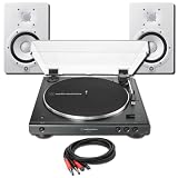 Audio-Technica AT-LP60XBT-BK Wireless Turntable Bundle with 2 Yamaha HS7 W White Monitors and RCA to 1/4-Inch Cable — Automatic Belt-Drive Record Player for Vinyl Listening, Home Hi-Fi, Apartments