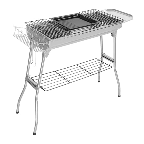 Portable Charcoal Grill, Stainless Steel Folded Camping Grill Kabob BBQ