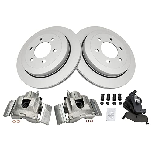 Image of TRQ Rear Brake Pad, Caliper, & Rotor Kit Ceramic Vented Premium G-Coated Compatible with 2007-2017 Ford Expedition Lincoln Navigator