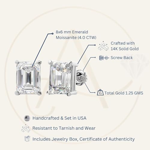 14K Solid Gold Lab Grown Moissanite Stud Earrings for Women | Emerald, Oval, Pear, Cushion, Heart & Asscher Cuts | Multiple Sizes & CTW | Push Back & Screw Back | Hypoallergenic | Made in USA | Gift for Her | By Adora Fine Jewelry4