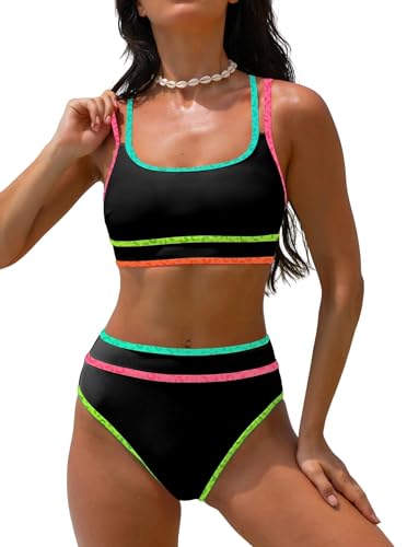 Image of popvil Women's High Waisted Bikini Sets 2026 Neon 2 Piece Swimsuit