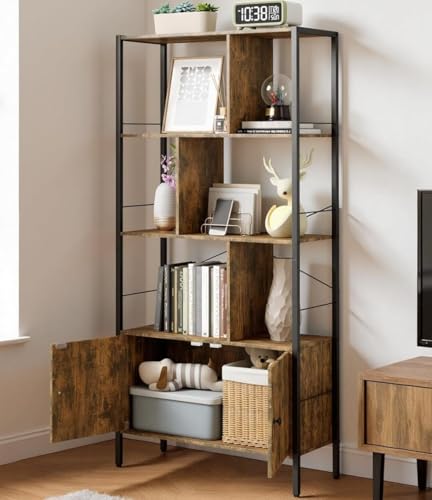 Blishom Étagère à Livres,Armoire à Livres avec 4 Niveaux d’étagères Ouvertes,étagère à Livres à Design Industriel avec Armoire,pour Bureau,Salon,...