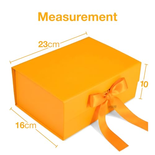 Image of RBS - Foldable Gift Box with Ribbon 23 x 16 x 10cm Gift Boxes for Packaging (1 Pack) Multi-Purpose Gift Boxes for Presents Reuse Gift Packing Box Decorative Hamper Box (Orange Aura)